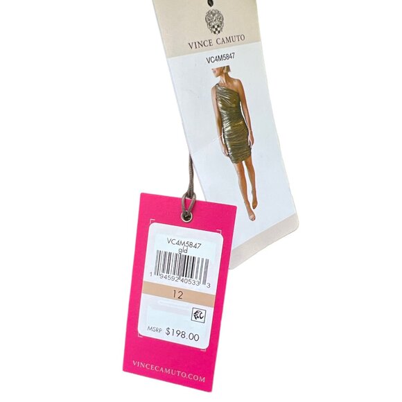 Vince Camuto Gold Metallic Draped Sleeveless Midi Dress Size 14 New With Tags Wo - Picture 3 of 12